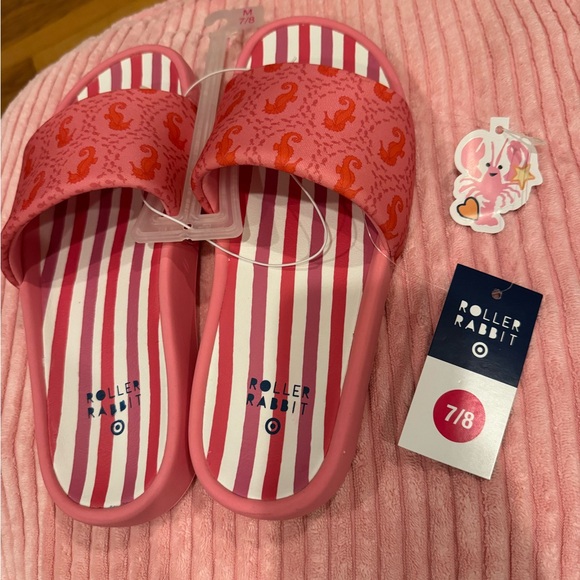 ROLLER RABBIT x TARGET Pink Slides Seahorse Multi Stripe Slip on Sandals NWT - Picture 4 of 5